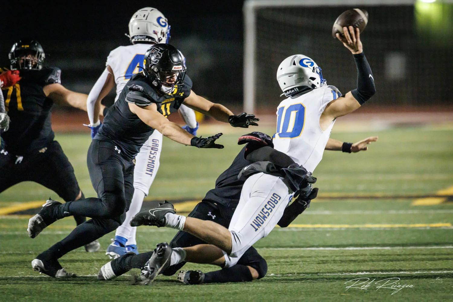 Sacking the QB  while he tries to throw the ball